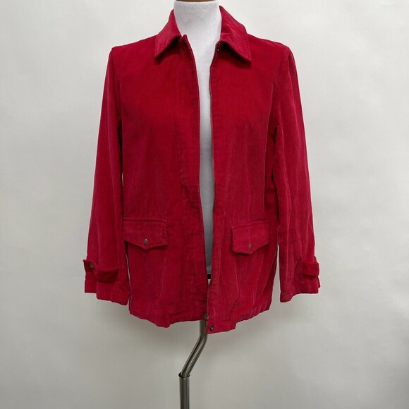 Villager Liz Claiborne Women's Corduroy Jacket Small Red Lined - Picture 1 of 12